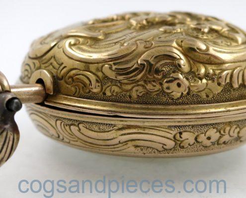 Gold repousse cased verge pocket watch by William Howard, London
