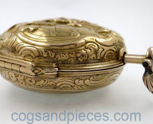 Gold repousse cased verge pocket watch by William Howard, London