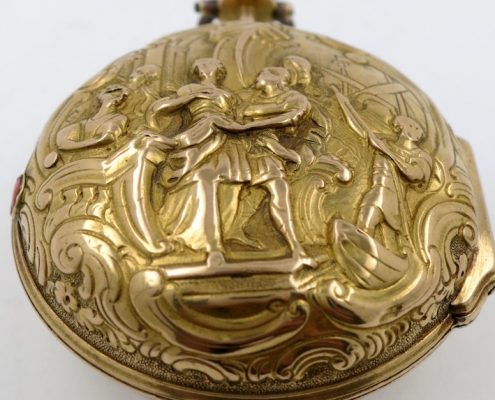 Gold repousse cased verge pocket watch by William Howard, London