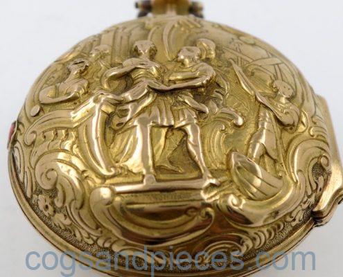 Gold repousse cased verge pocket watch by William Howard, London