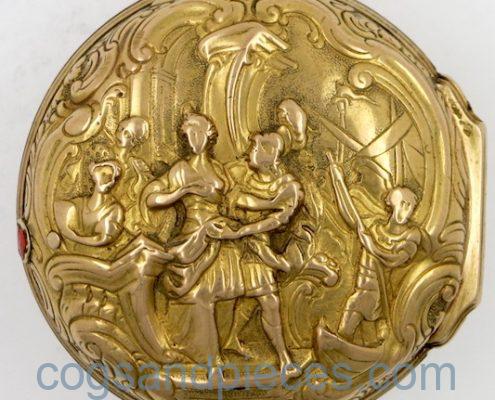 Gold repousse cased verge pocket watch by William Howard, London
