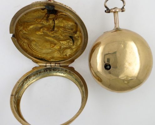 Gold repousse cased verge pocket watch by William Howard, London
