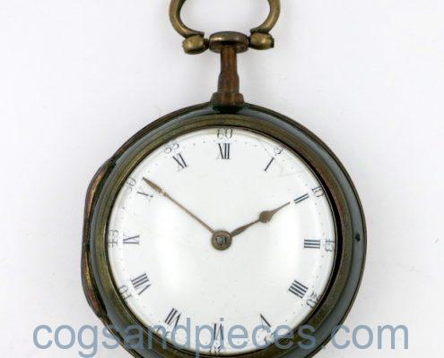 Verge watch in green lacquer & gilt pair cases