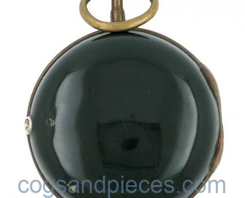 Verge watch in green lacquer & gilt pair cases