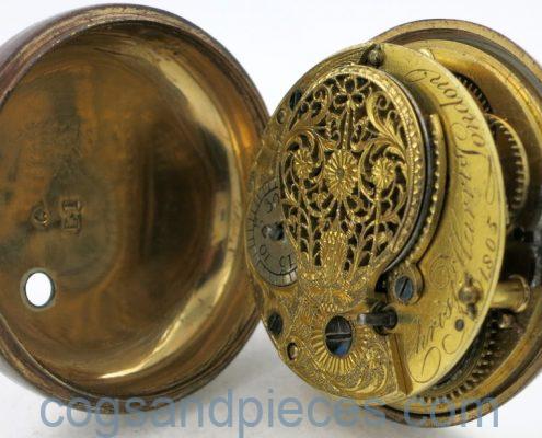Verge watch in green lacquer & gilt pair cases