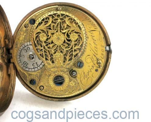 Verge watch in green lacquer & gilt pair cases