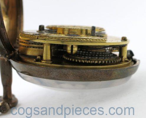 Verge watch in green lacquer & gilt pair cases
