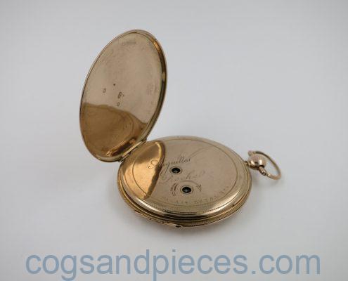 Gold, jump hour cylinder pocket watch