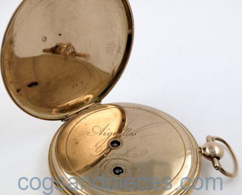 Gold, jump hour cylinder pocket watch