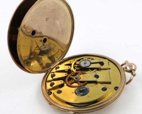Gold, jump hour cylinder pocket watch
