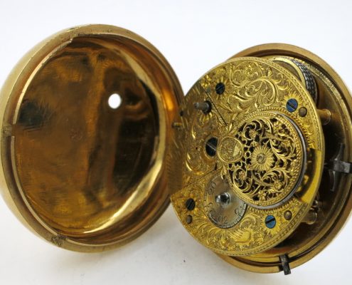 Gilt pair cased "doctor's dial" verge