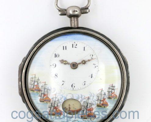Automaton dial with naval scene
