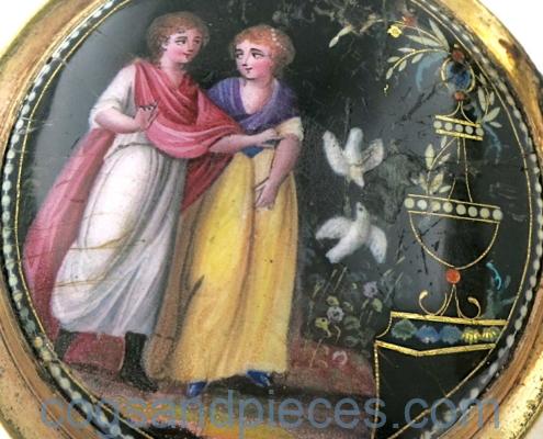 Enamel verge in exhibition case